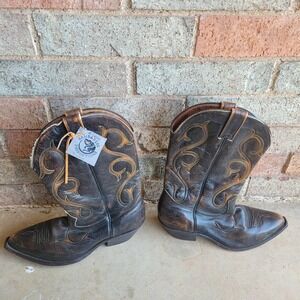 Boulet Boots Mens Size 7.5 Brown Western Cowboy Leather‎ Distressed Canada
